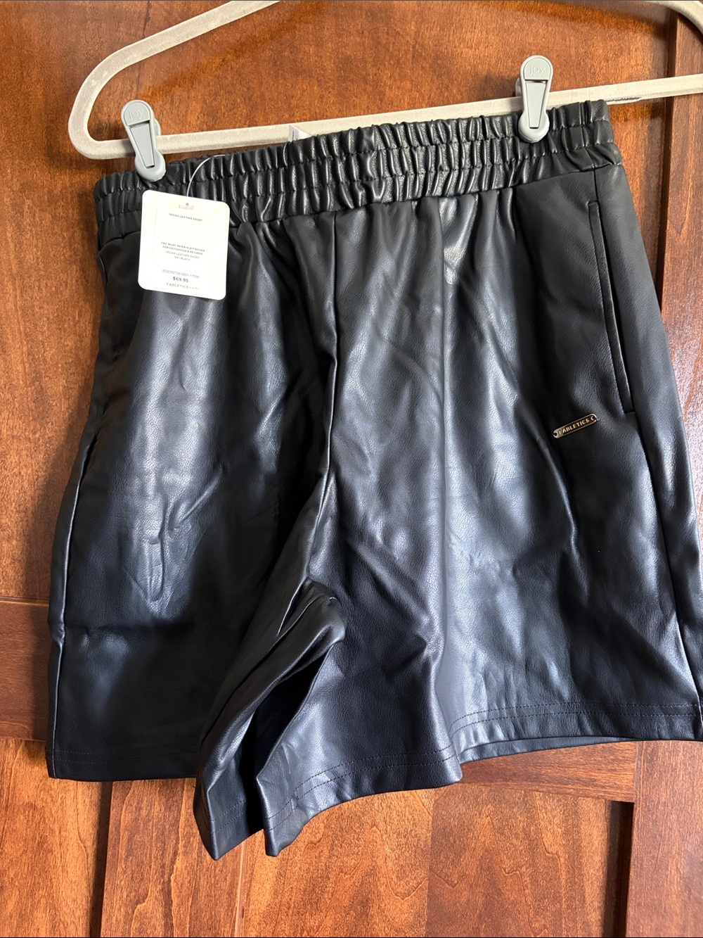 Fabletics womens Black Faux Leather Elastic-Waist Shorts